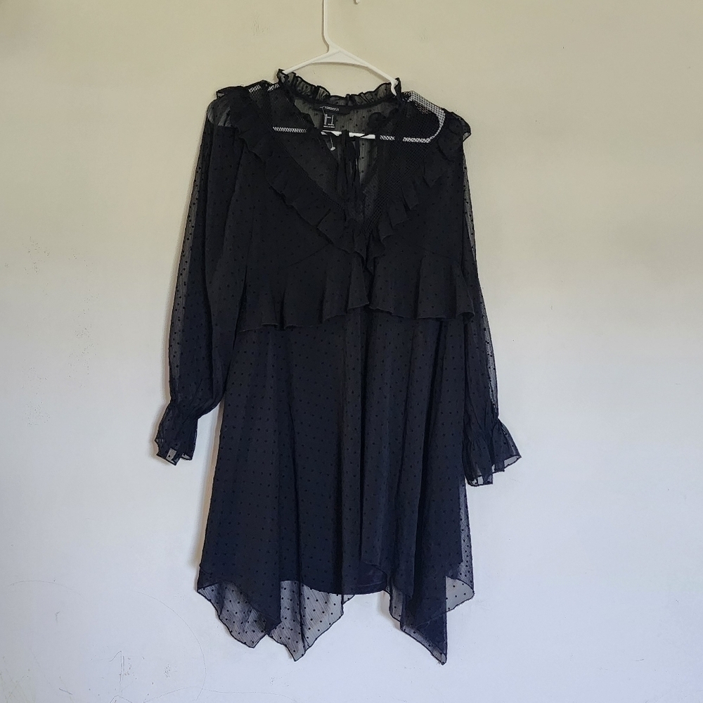 Forever 21 Black Long Sheer Dress Puff Sheer long Sleeve NWT Sz S